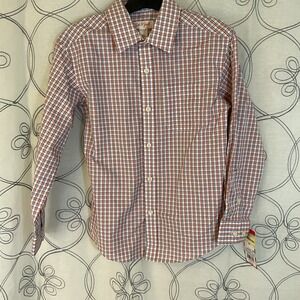 New Boys Orange/navy Check Log Sleeve Button Up Shirt Size‎ XS 4/5